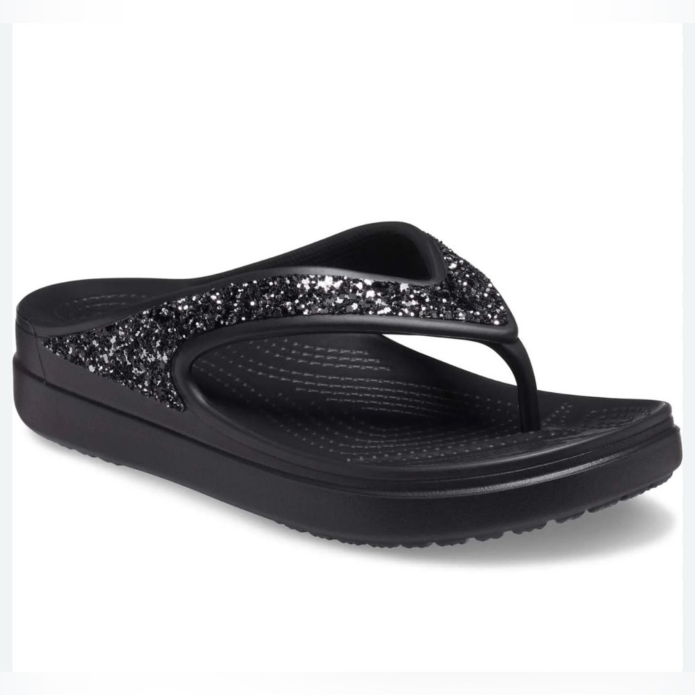 Crocs Women's Sloane Glitter Flip Sandal | Black/Pewter/Silver-ish | Size 10